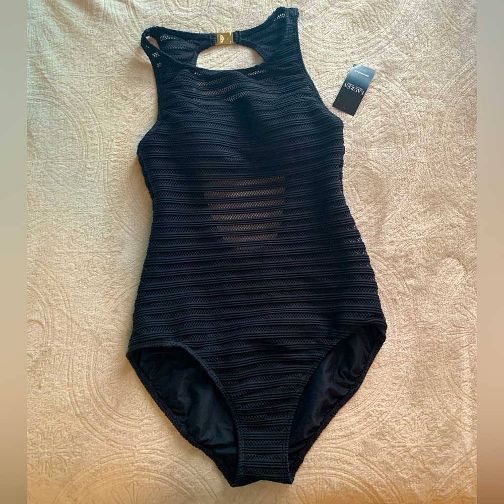 Ralph Lauren, one piece mesh, middle Racer back  bathing suit NWT